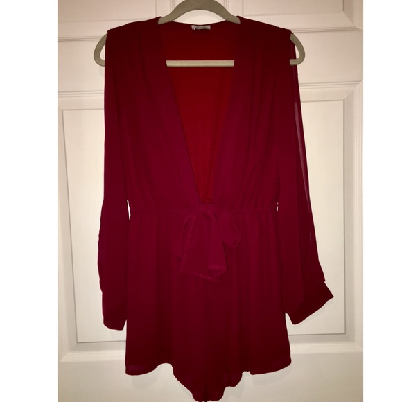 Tobi Maroon Deep V Romper - Picture 2 of 5